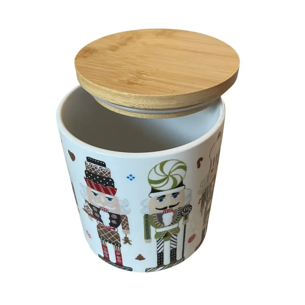 Grace Teaware Christmas NUTCRACKER Ceramic Canister w/ Wood Lid 6